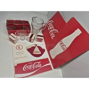 Vintage Coca-Cola Collectible Item Lot Glasses Pitcher Hat Shakers